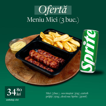 Ofertă Meniu 3 mici cu cartofi prajiti + doza Sprite
